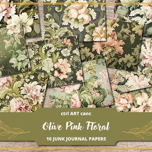 Green Floral Junk Journal Kit Printable Floral Paper Green Paper for Scrapbook Paper Printable Green Journal Background Paper Scrapbook Kit