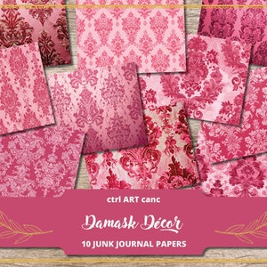 Pink Damask Junk Journal Kit Scrapbook Kit Damask Digital Paper Damask Printable Texture Damask Pattern Damask Background Damask Texture