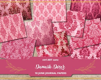Pink Damask Junk Journal Kit: Scrapbook Paper (Digital Download)