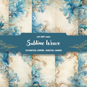 Papel digital de damasco azul Papel de invitación azul para página de diario basura Papel de carta imprimible antiguo para suministros de álbum de recortes para diario