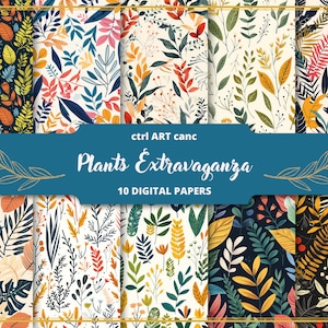 Envoltura de plantas Papel imprimible sin costuras Ilustración de patrón de plantas sin costuras Decoración de patrón de plantas boho Kit de papel de plantas boho imprimible