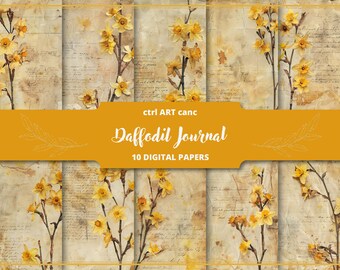 Daffodil Junk Journal Kit: Vintage Floral Paper (Digital Download)