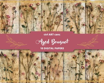 Dried Roses Vintage Paper: Junk Journal Scrapbook Kit (Digital Download)