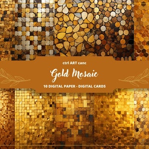 Mozaïek afdrukbaar papier voor scrapbook papier achtergrond Gouden junk dagboek papier achtergrond voor dagboek Gouden tegels Afdrukbaar digitaal papier