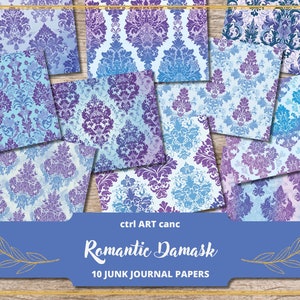 Blue Damask Junk Journal Kit Scrapbook Kit Damask Digital Paper Damask Printable Texture Damask Pattern Damask Background Damask Texture
