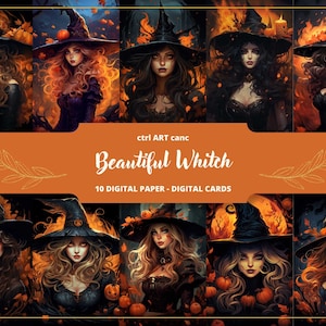 Mooi Halloween Witch Junk Journal Digitaal Papier, Halloween Uitnodiging, Journaling Papier, Junk Journal, Antiek papier, Oud papier