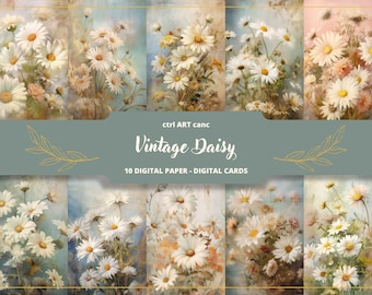 Vintage Daisy Digital Paper: Romantic Floral Printables (Digital Download)