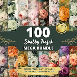 100 papeles florales en mal estado, decoración floral de acuarela, diario en mal estado, página de diario, álbum de recortes, papel imprimible, regalos, tarjetas, efímera