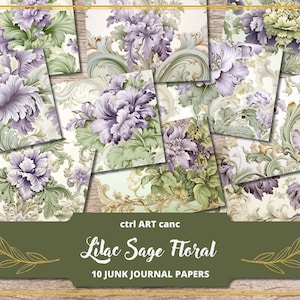 Lila Blumen-Junk-Journal-Kit, druckbares Blumenpapier, lila Papier für Scrapbook-Papier, druckbares lila Journal-Hintergrundpapier, Scrapbook