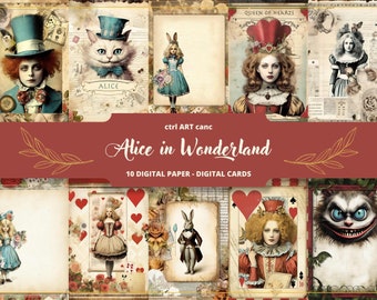 Alice in Wonderland Digital Paper: Junk Journal Kit (Digital Download)