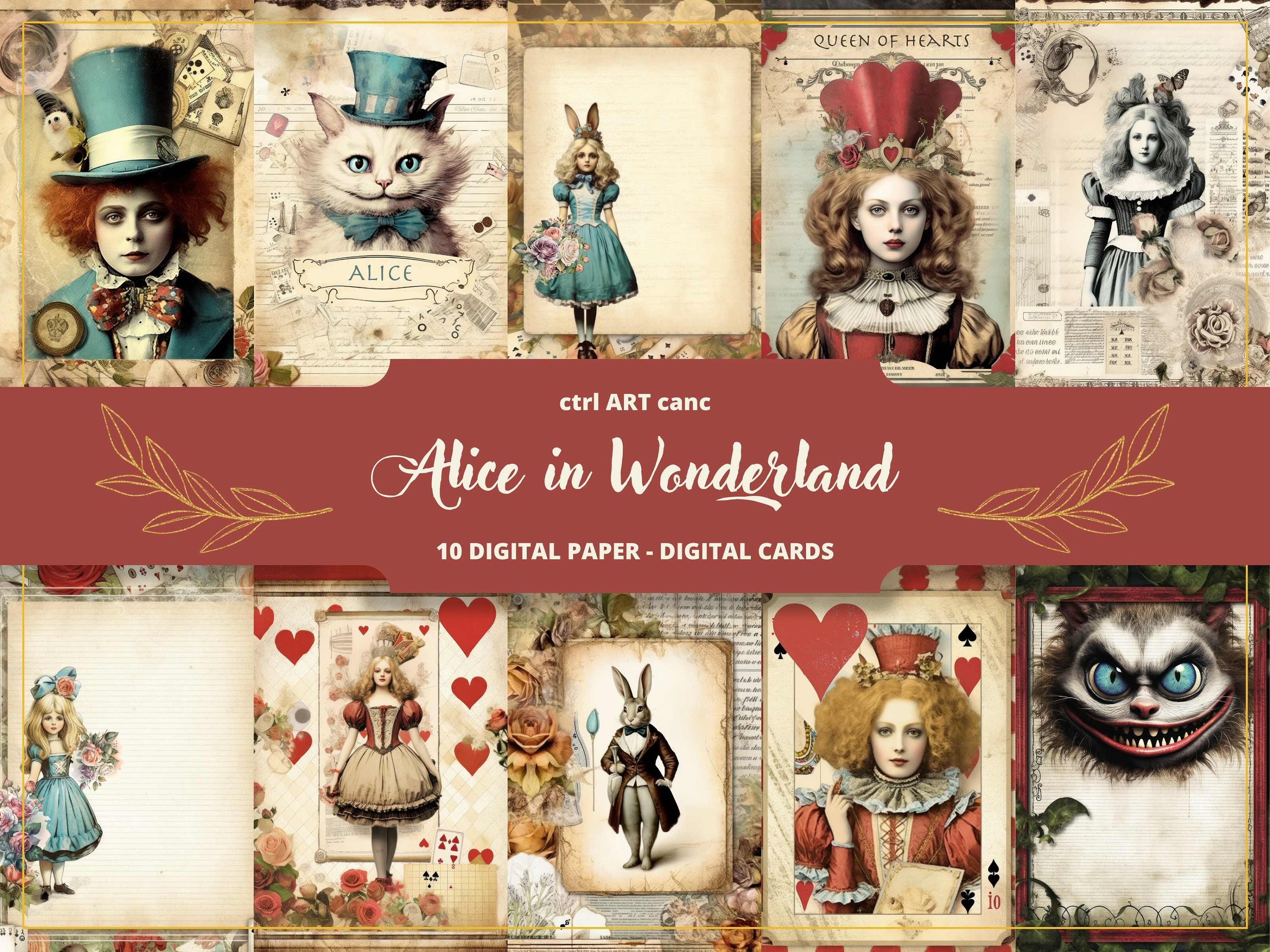 Alice Club 2冊セット Alice in Wonderland Junk Journal Kit Alice Digital Paper