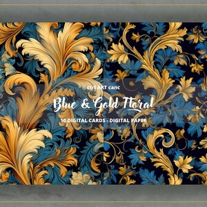 Blue & Gold Floral Printable, Blue and Gold Paper, Journal Kit, Journal ...