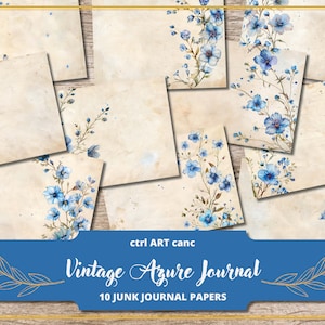 Blue Vintage Paper Decor for Junk Journal Kit Scrapbook Printable Paper Floral Decor Blue Journal Printable Illustration Vintage Blue Floral