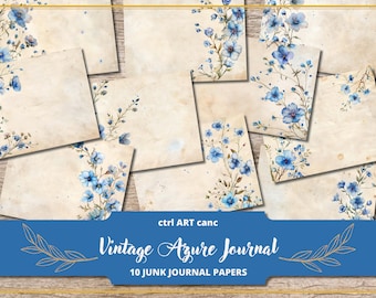 Blue Floral Vintage Paper: Junk Journal Kit (Printable)