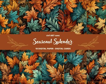 Autumn Leaves Digital Paper: Shabby Chic Scrapbook Background (Digital Download)