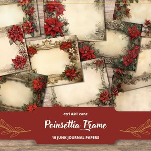 Christmas Junk Journal Kit for Scrapbook Digital Paper for Junk Journal Printable Paper Kit Poinsettia Journal Kit Scrapbook Christmas Paper