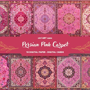 Persischer rosa Teppich zum Ausdrucken, Persisches Digital Papier, Junk Journal Kit, Journal Seiten, Scrapbooking, Junk Journal Zubehör, Ephemera
