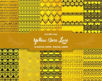 Yellow Deco Lace Digital Paper: Scrapbook & Junk Journal (Download)