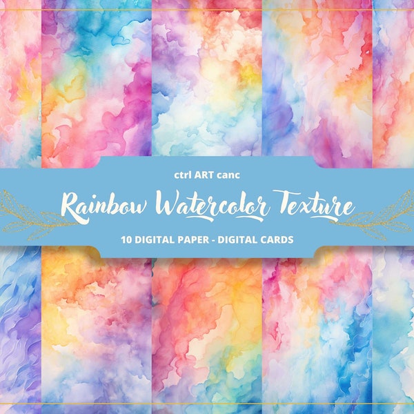 Rainbow Watercolor Texture Digital Paper, Junk Journal Page, Printable Kit, Digital Paper, Journal Page, Scrapbooking, Collage, Junk Journal