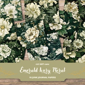 Green Floral Junk Journal Kit Printable Floral Paper Green Paper for Scrapbook Paper Printable Green Journal Background Paper Scrapbook Kit