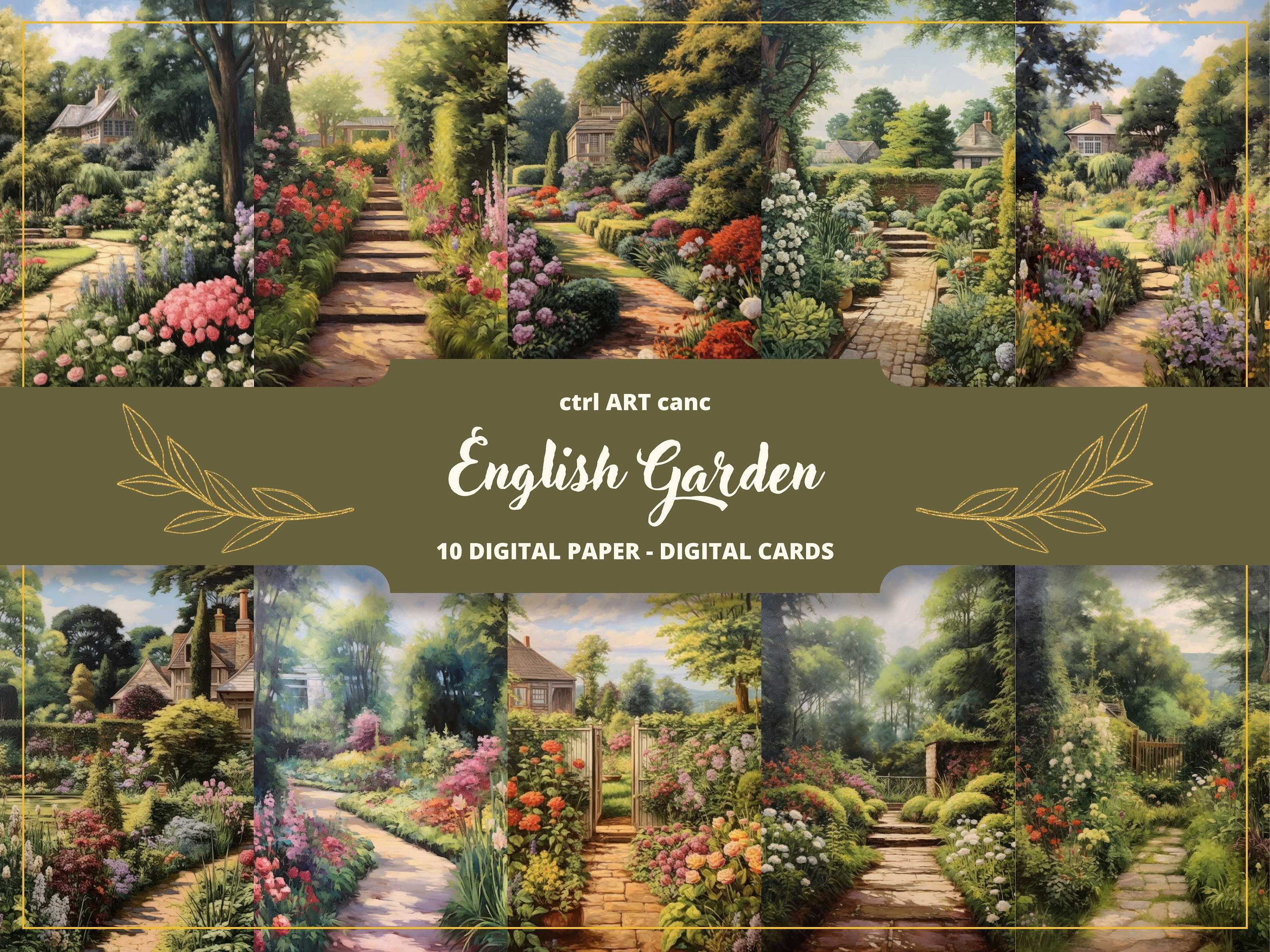 English Garden Oil Painting Printable English Garden Art Etsy