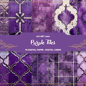 Purple Tiles Printable, Oriental Tiles Digital Paper, Ceramic, Junk Journal Kit, Journal Pages, Scrapbooking, Junk Journal Supplies,Ephemera