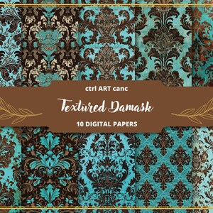 Blue Damask Digital Paper Damask Printable Paper Damask Pattern Damask Background Damask Texture Damask Decor Journal Kit Scrapbook Kit