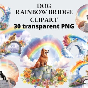 Rainbow Bridge Dog aquarel clipart, huisdier verlies clipart, hemel clipart, transparante PNG, Rainbow clipart, transparante clipart, PNG bundel