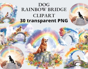 Rainbow Bridge Dog Watercolor Clipart: Pet Loss PNG Bundle (Digital Download)