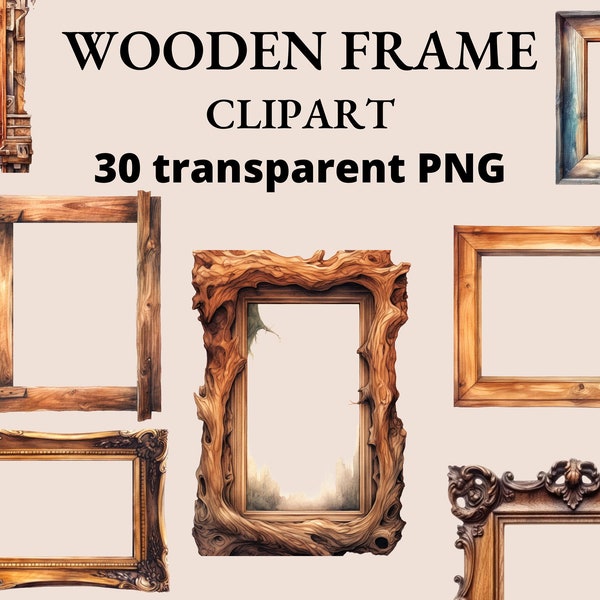 Wooden Frame Clipart Printable Timber Frame PNG Wooden Frame Transparent Clipart Vintage Frame Junk Journal Memories Portrait Digital Frame