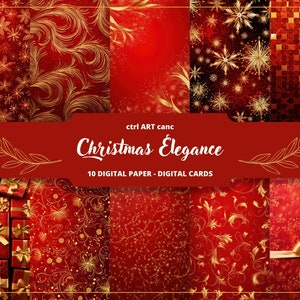 Weihnachten Papier, Rot & Gold, Weihnachten Geschenkpapier, Junk Journal Papier, Scrapbooking Papier, Journaling Papier, Bastelpapier