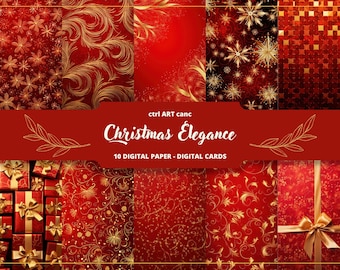 Red & Gold Christmas Digital Paper, Christmas Wrapping Paper, Junk Journal Paper, Scrapbooking Paper, Journaling Paper, Crafting Paper