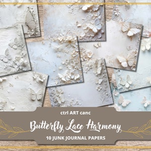 Butterfly Junk Journal Kit Butterfly Scrapbook Kit Butterflies Digital Paper Lace Paper for Junk Journal Background Printable Paper