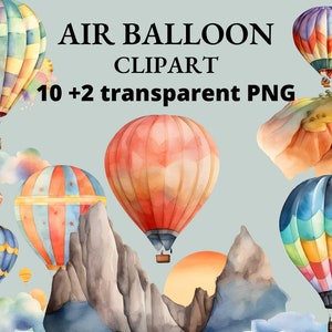 Watercolor Hot Air Balloon Clipart: Transparent PNG (Digital Download)