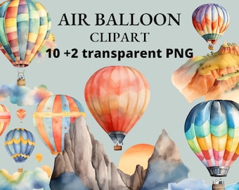 Watercolor Hot Air Balloon Clipart: Transparent PNG (Digital Download)