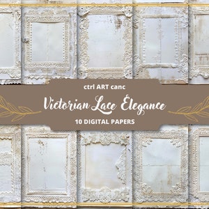 May include: Ten digital papers featuring a white background with a Victorian lace design. The papers are perfect for scrapbooking, card making, and other crafting projects.