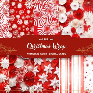 Papier numérique de Noël rouge et blanc, papier d'emballage de Noël, papier de journal indésirable, papier de scrapbooking, papier de journalisme, papier de création