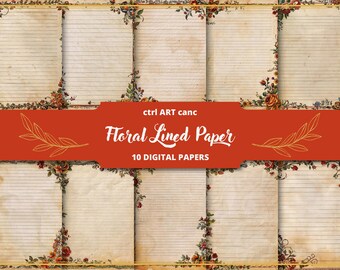 Vintage Floral Lined Writing Paper: Grunge Ephemera (Digital Download)