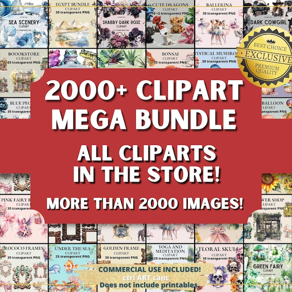 2000+ Clipart Mega Bundle: Kommerzielle Nutzung PNG Grafiken (Digitaler Download)
