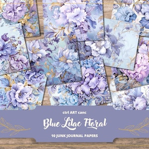 Blue Floral Junk Journal Kit Printable Floral Paper Blue Paper for Scrapbook Paper Printable Blue Journal Background Paper Scrapbook Kit