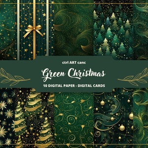 Carta digitale natalizia verde e oro, carta da regalo natalizia, carta da giornale spazzatura, carta per scrapbooking, carta per diario, carta per bricolage