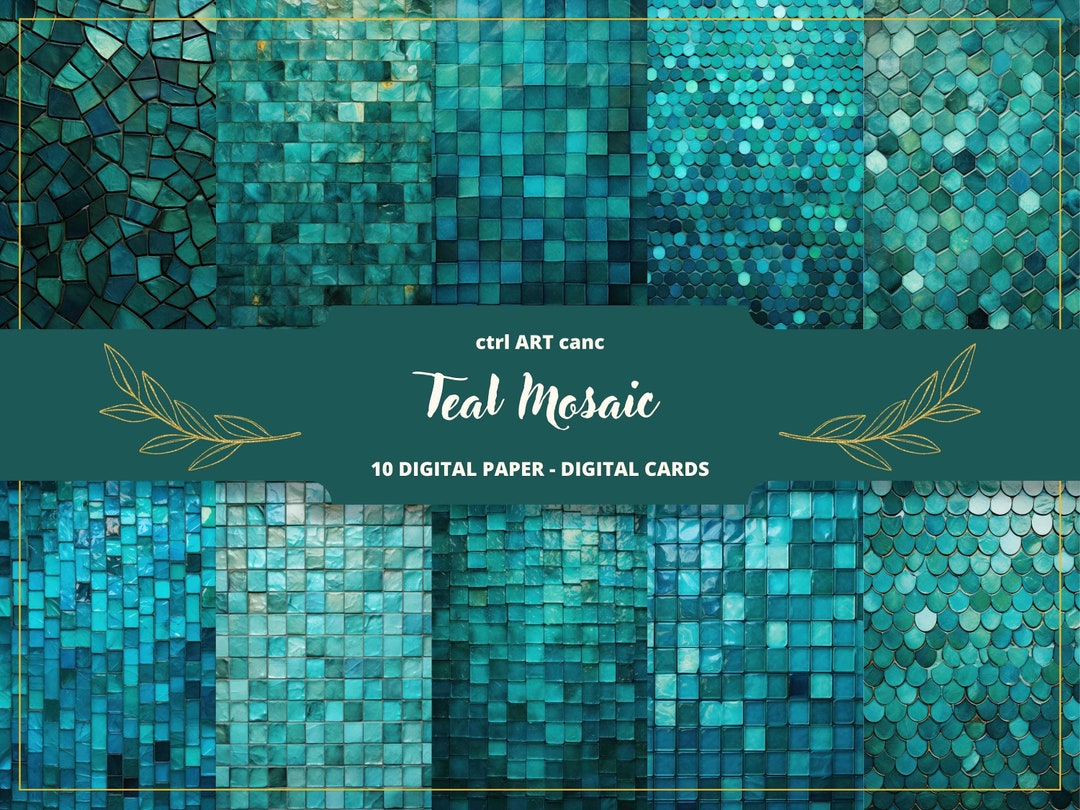 Mosaic Printable Paper for Scrapbook Paper Background Teal Junk Journal ...