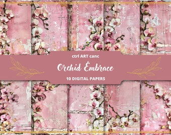 Pink Orchid Junk Journal Kit: Floral Scrapbook Paper (Digital Download)