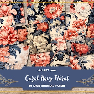 Blue Floral Junk Journal Kit Printable Floral Paper Blue Paper for Scrapbook Paper Printable Blue Journal Background Paper Scrapbook Kit