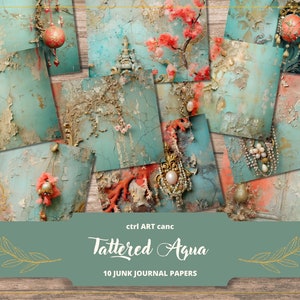 Tattered Teal Digitales Papier Teal Journal Papier für Junk Journal Druckbares Papier Tattered Wall Shabby Decor Druckbares Papier Teal Journal