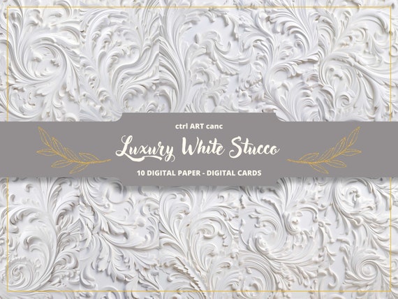 Luxury White Stucco Digital Paper: Damask Texture (Digital Download)