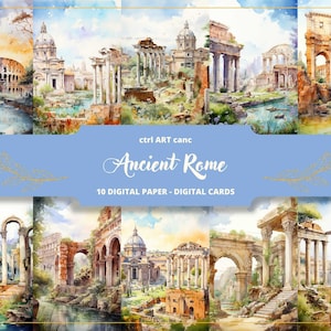 Ancient Rome Watercolor, Rome Ruins Digital Paper, Watercolor illustration Rome, Italy Watercolour, Ancient Rome Background