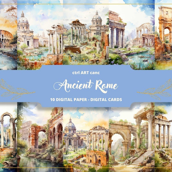 Oude Rome aquarel, Rome ruïnes digitaal papier, aquarel illustratie Rome, Italië aquarel, oude Rome achtergrond