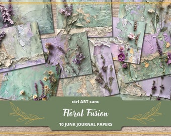 Kit de collage floral: Fondos abstractos verdes para álbumes de recortes (descarga digital)