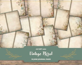 Strony dziennika z motywem kwiatowym w stylu vintage: papier do scrapbookingu do druku (PDF)